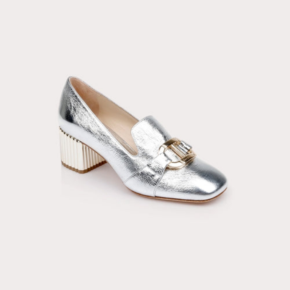 Silver Block Heel Loafers - Picture 13 of 13